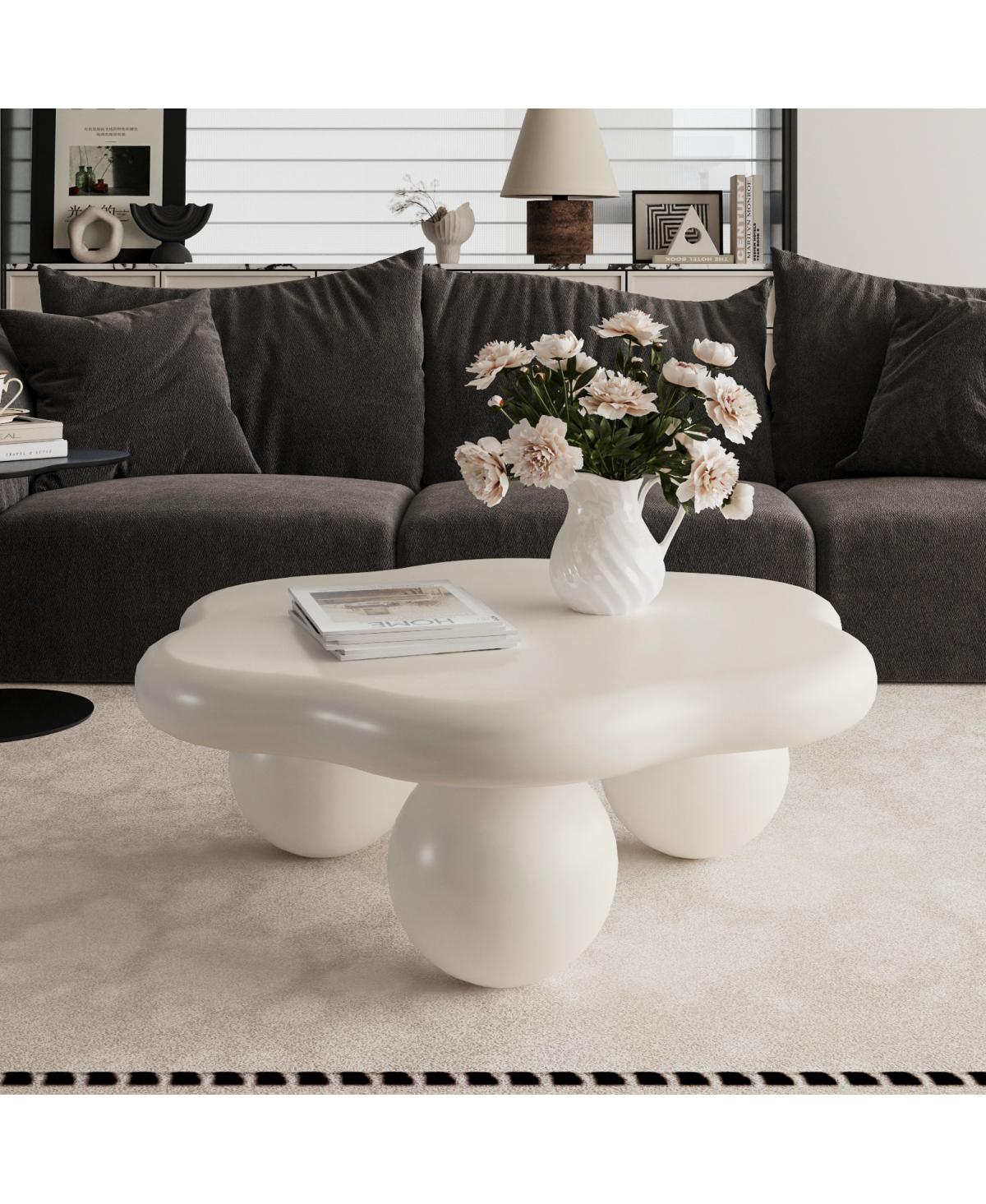 Streamdale Furniture 35" Cream Cloud Shaped Coffee Table, Modern Minimalist Living Room Table
