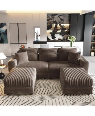 82.7" Plush Corduroy 3-Seat Sofa with Movable Ottoman