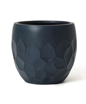 14.6-Inch Round Black Geometric MgO Planter