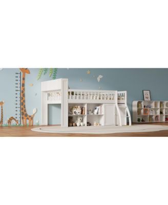 Full Size Loft Bed with LED Headboard and Storage