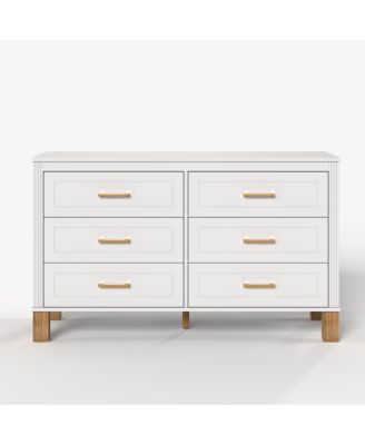 6 Drawer Wooden Double Dresser with Modern Metal Handles
