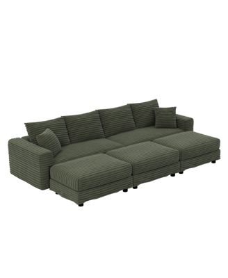 Plush Corduroy 4-Seat Sofa, Modern Comfy Upholstered Cloud Couch
