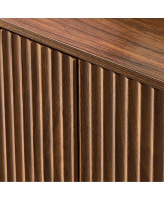 59-inch Modern Wavy Sideboard, Curved Contour 4-Door Storage Cabinet, Walnut