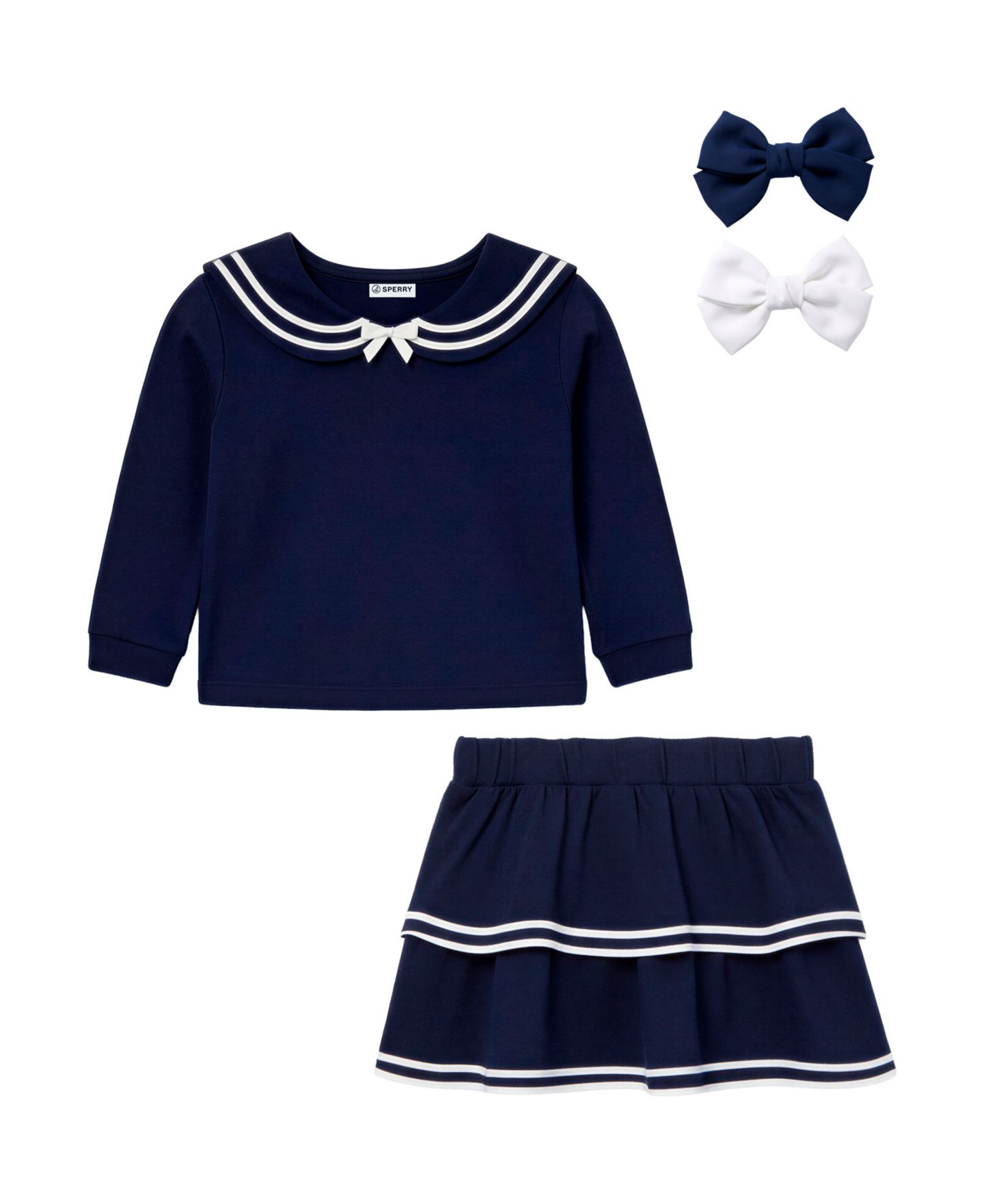 Комплект Sperry Long-Sleeve Top & Skort with Hairclip, 3-Piece Set для девочек-малышей, цвет: Тёмно-синий — фото 3
