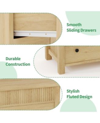 7 Drawer Dresser for Bedroom Wooden Chest of Drawers Fluted TV Stand Storage Organizer for Living Room Hallway and Entryway