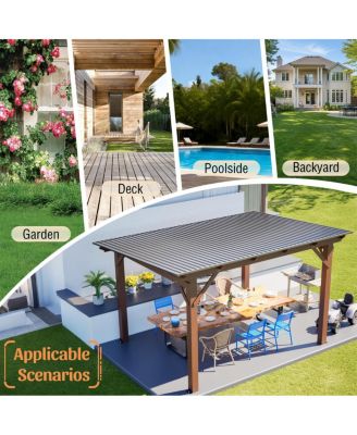 13x10ft Wooden Garden Gazebo with Metal Roof Outdoor Patio Shade Structure