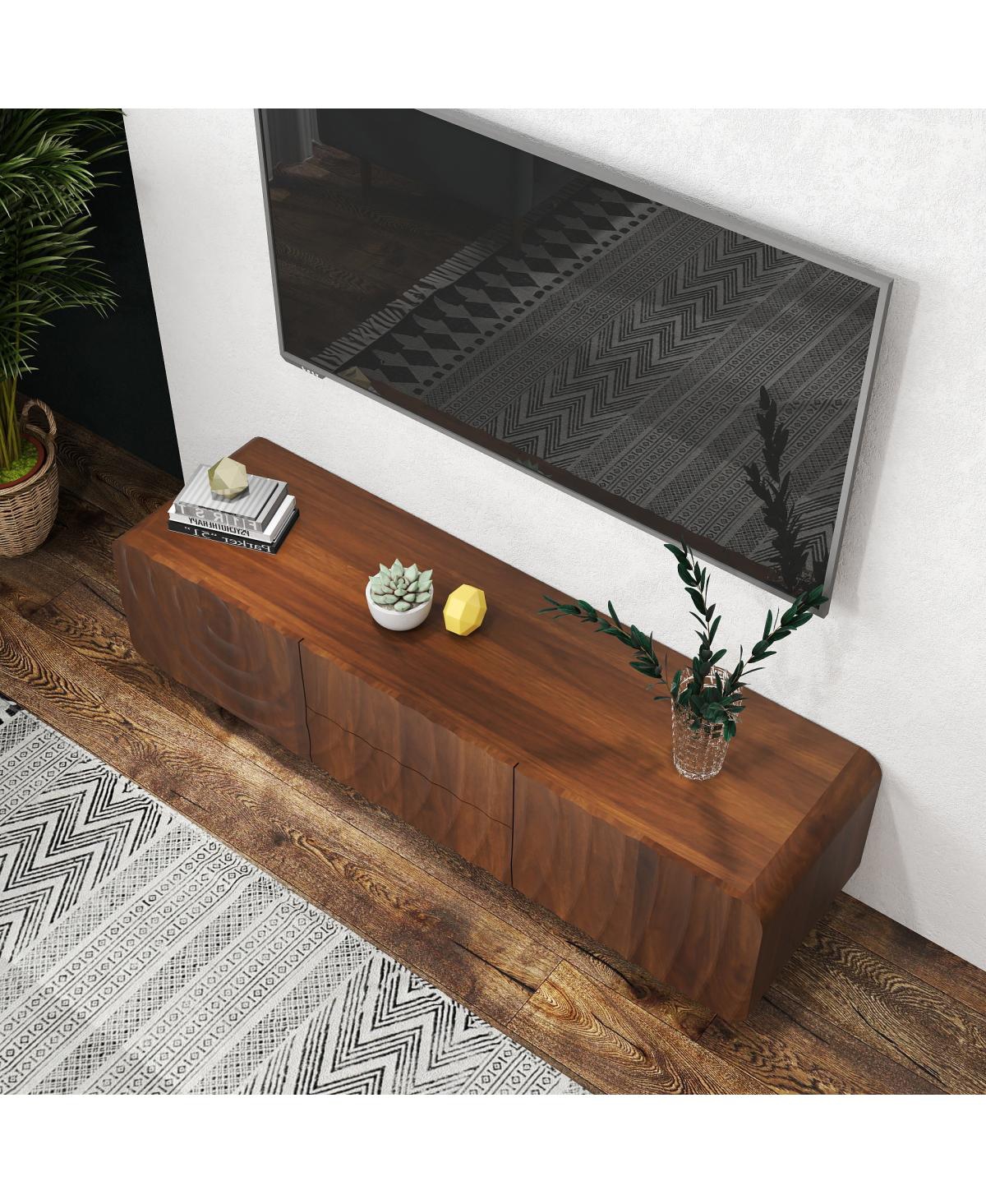 Streamdale Furniture 58" Mid Century Spiral Wave Design Tv Console with Storage Cabinet & 2 Drawers