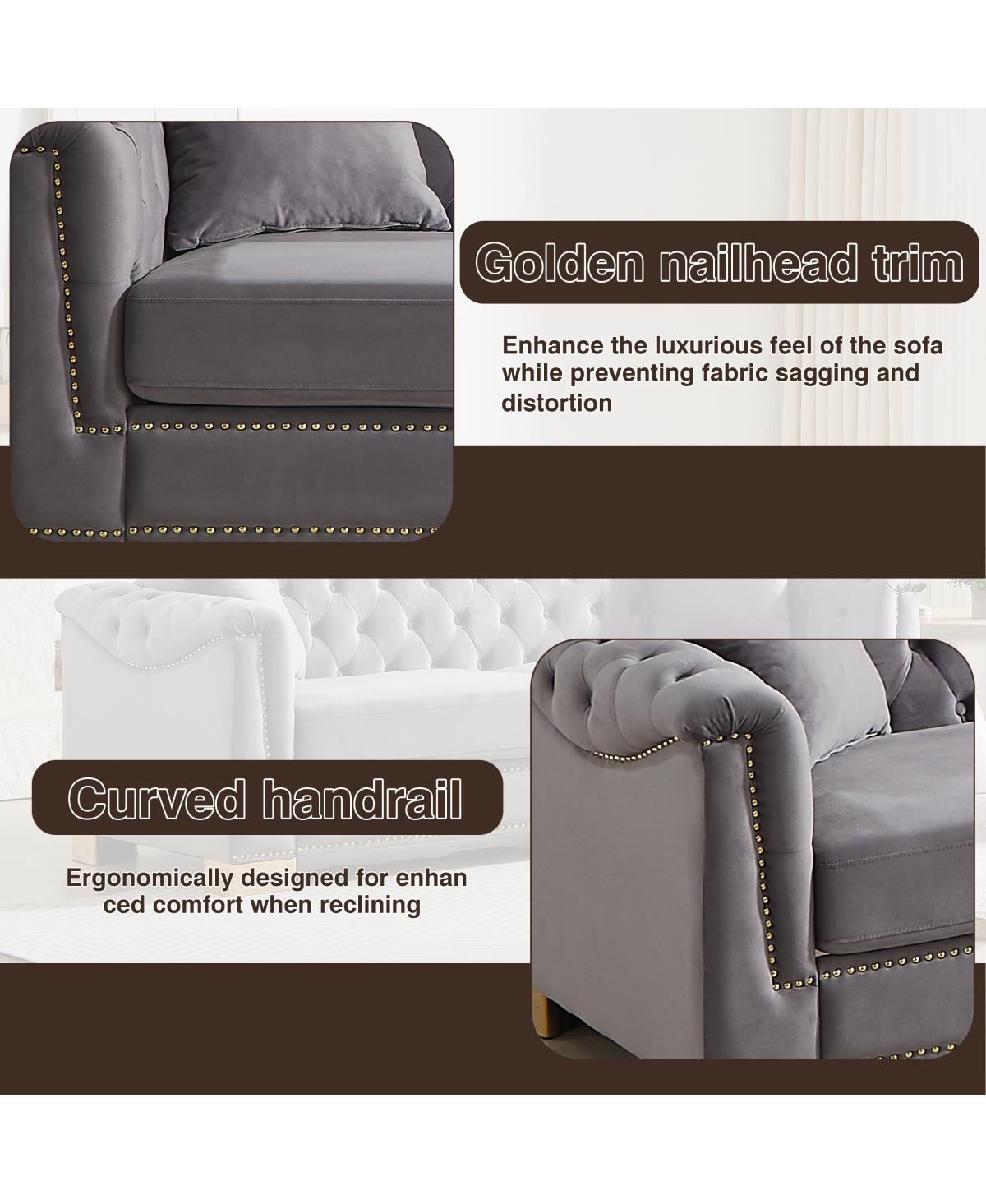Streamdale Furniture Classic Modern 84-inch Chesterfield Velvet Sofa with Rolled Arms.
