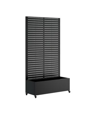 Metal Planter Box with Trellis, 73"x35"x16 Raised Garden Bed with Wheels