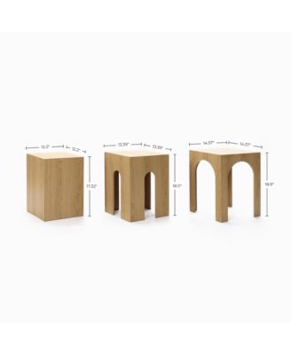 Set of Three Oak Finish Nesting Side Tables, Durable Manufactured Wood for Living Room