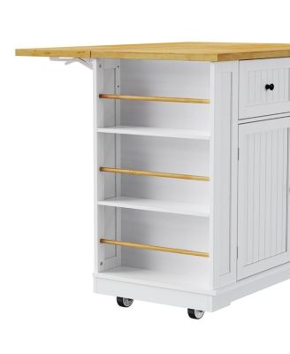 48" White Kitchen Island with Drop Leaf, Power Outlet & Storage (2 Pkgs)