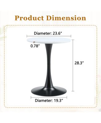 Round Dining Table, 23.6" Tulip Bistro Table with Metal Pedestal