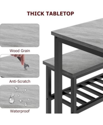 Dining Table Set for 4, Modern Kitchen Table with Chairs and Bench, 4 Person Dining Set with Metal Frame and Storage Rack