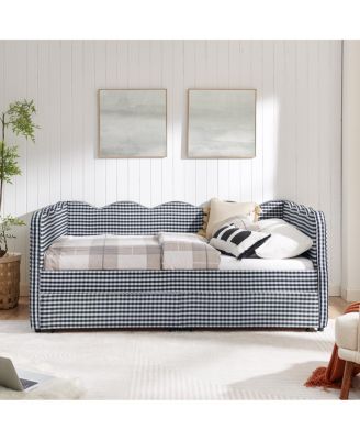 Cozy Gingham Daybed with Storage Drawers, USB Port & Wave Design