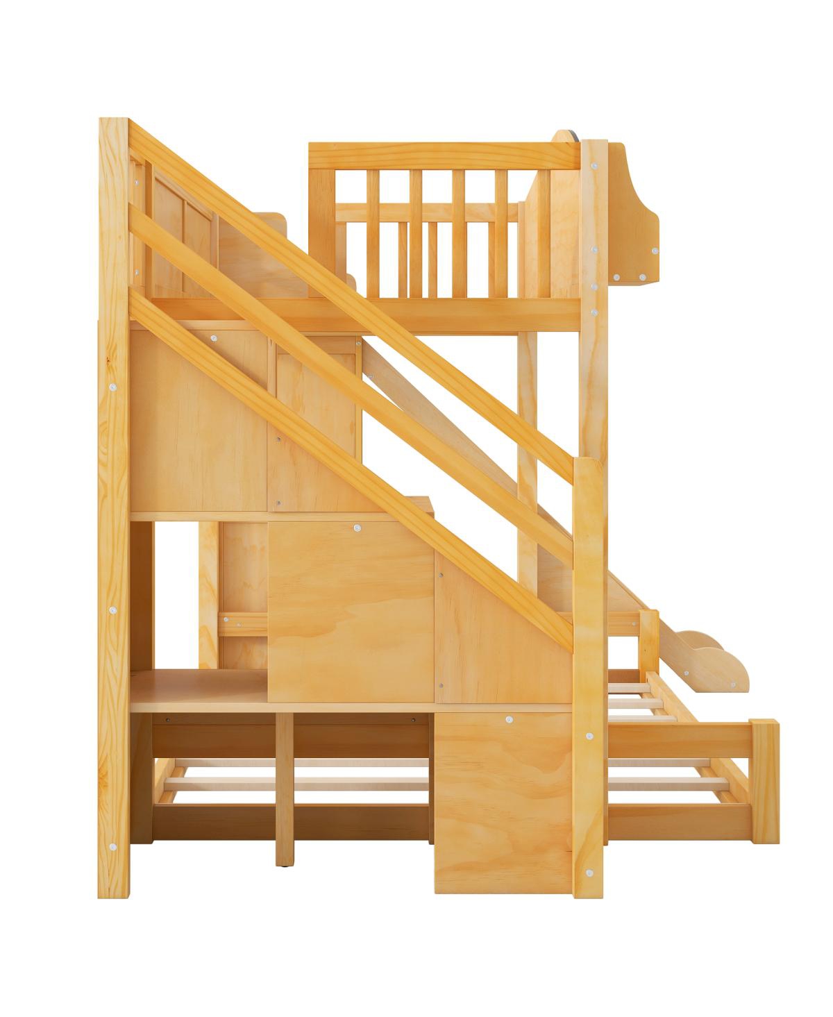 Streamdale Furniture Twin over Full Bunk Bed with Storage Stairs, Shelf, Slide & Wardrobe