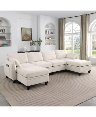  109" Chenille Modular Sectional Sofa with Storage Ottoman