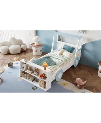 Twin Size Car Bed with Storage Shelves, Cute Car-Shape