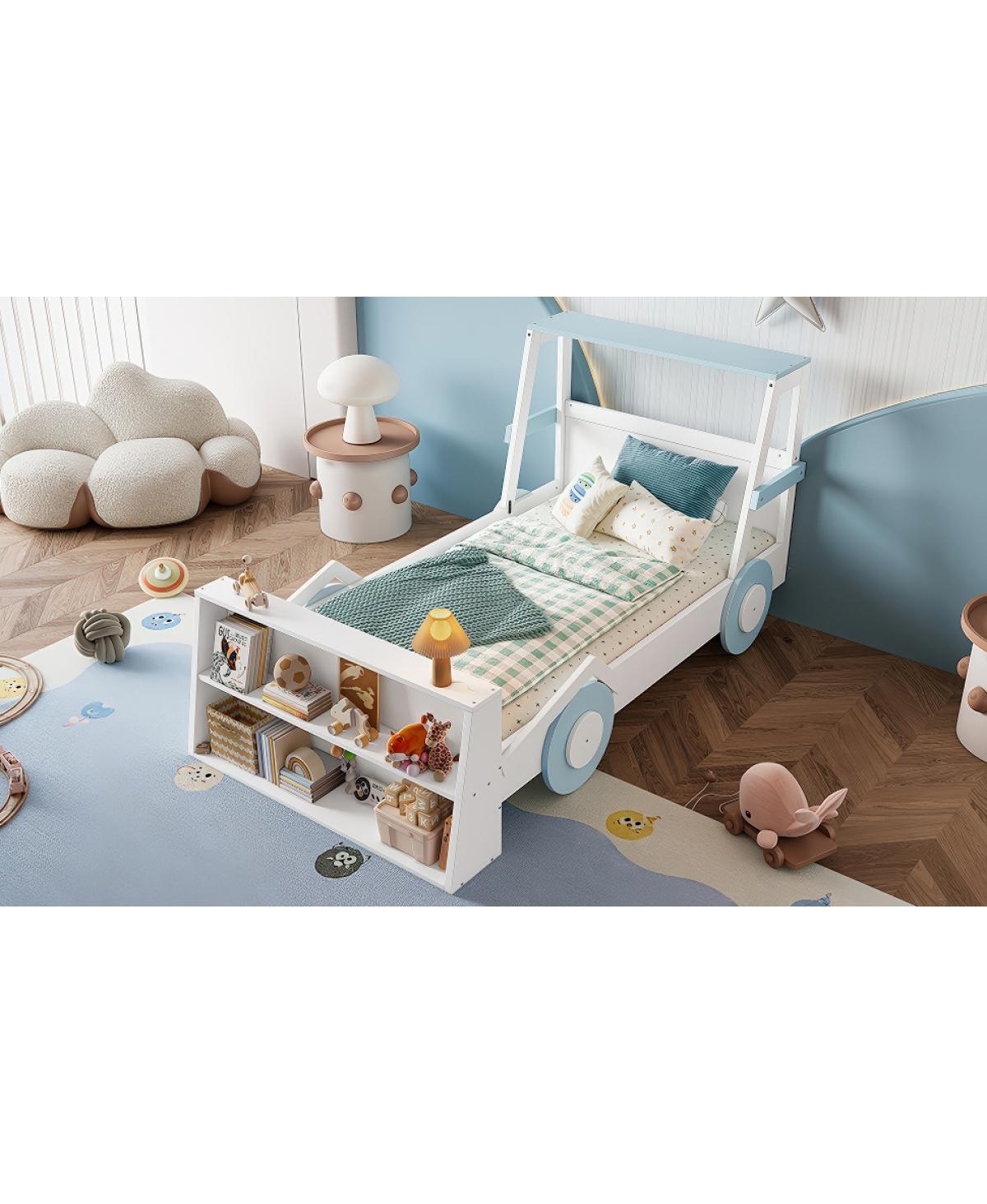 Streamdale Furniture Twin Size Car Bed with Storage Shelves, Cute Car-Shape