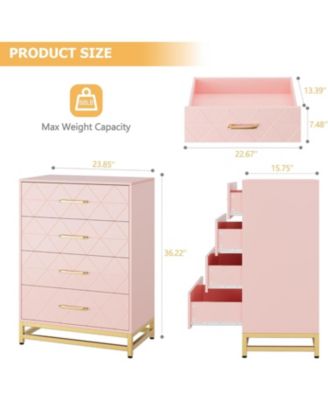 Dresser for Bedroom with 4 Drawer Dresser, Chest of Drawer with Metal Handle, Sturdy Frame Modern Bedroom Furniture, Wood Dressers with Drawers
