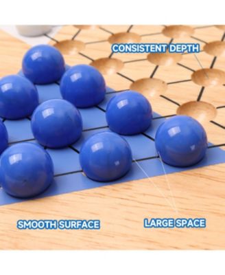 15" Jumbo Oak Wood Chinese Checkers Board Game Set with Colorful Glass Marbles, Classic Board Game