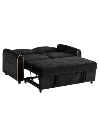 Chenille Pull Out Sofa Bed with Adjustable Backrest & Charging Ports