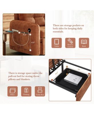 3-in-1 Sleeper Chair Bed, 80" Extra Long Pull Out Sofa with USB Charging & Storage