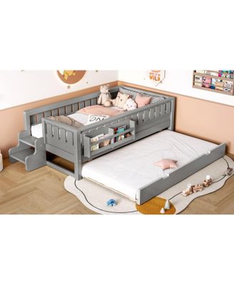 Twin Bed with Bookshelves, Staircase, Trundle.