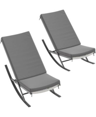 Outdoor Rocking Lounge Chair Set of 2, Patio Chaise Lounge with Removable Cushion for Napping Relaxing, Indoor Reclining Papasan Rocker Chair