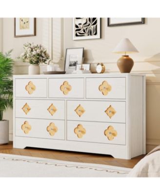 7 Drawer Dresser for Bedroom, 54'' Wide Dresser, Chest of Drawers, Wooden Chest with Clothes Storage Cabinet, Decorative Drawer Front Organizer