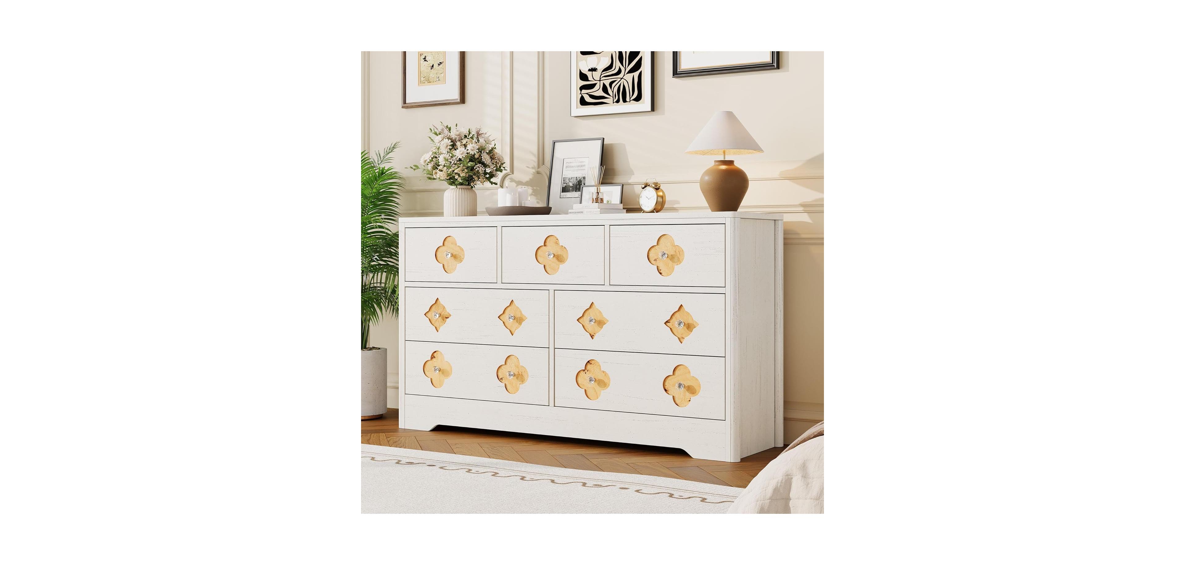 gaomon 7 Drawer Dresser for Bedroom, 54'' Wide Dresser, Chest of Drawers, Wooden Chest with Clothes Storage Cabinet, Decorative Drawer Front Organizer