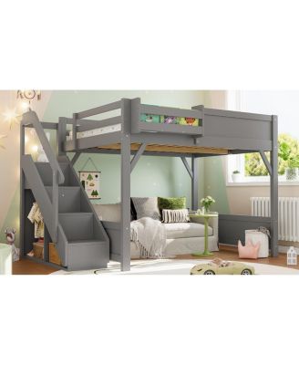 Loft Bed with Wardrobe & Storage, Solid Wood