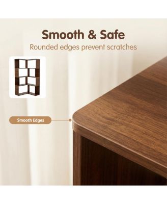 6 Tier L-Shaped Bookshelf, 66" Tall Walnut Open Display Shelf