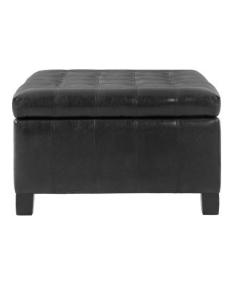 PU Storage Ottoman with Rubber Wood Legs & Lift-Top Storage