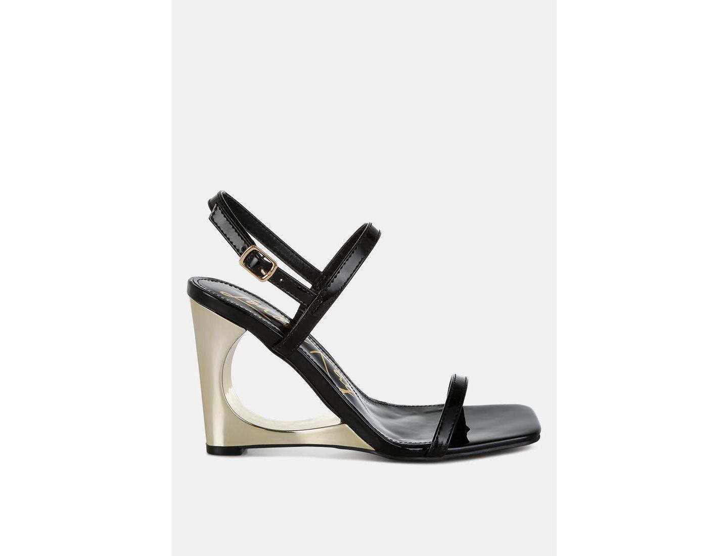 Женские сандалии London Rag Ladra Fantasy Wedge Heel, цвет: Чёрный лаковая искусственная кожа — фото 7