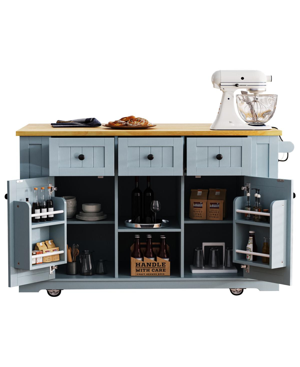 Streamdale Furniture 53" Large Kitchen Island with Drop Leaf, Power Outlet, Storage, Rolling Cart