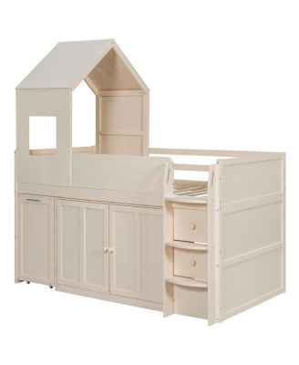 Streamdale Twin Size Wooden Loft Bed with Desk, Drawers,Cabinets