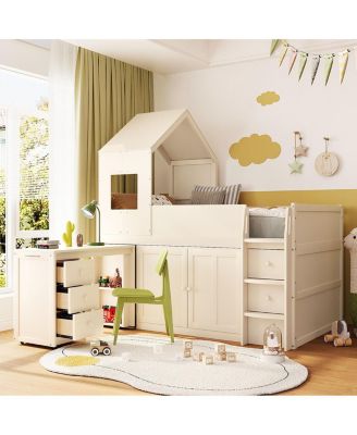 Streamdale Twin Size Wooden Loft Bed with Desk, Drawers,Cabinets