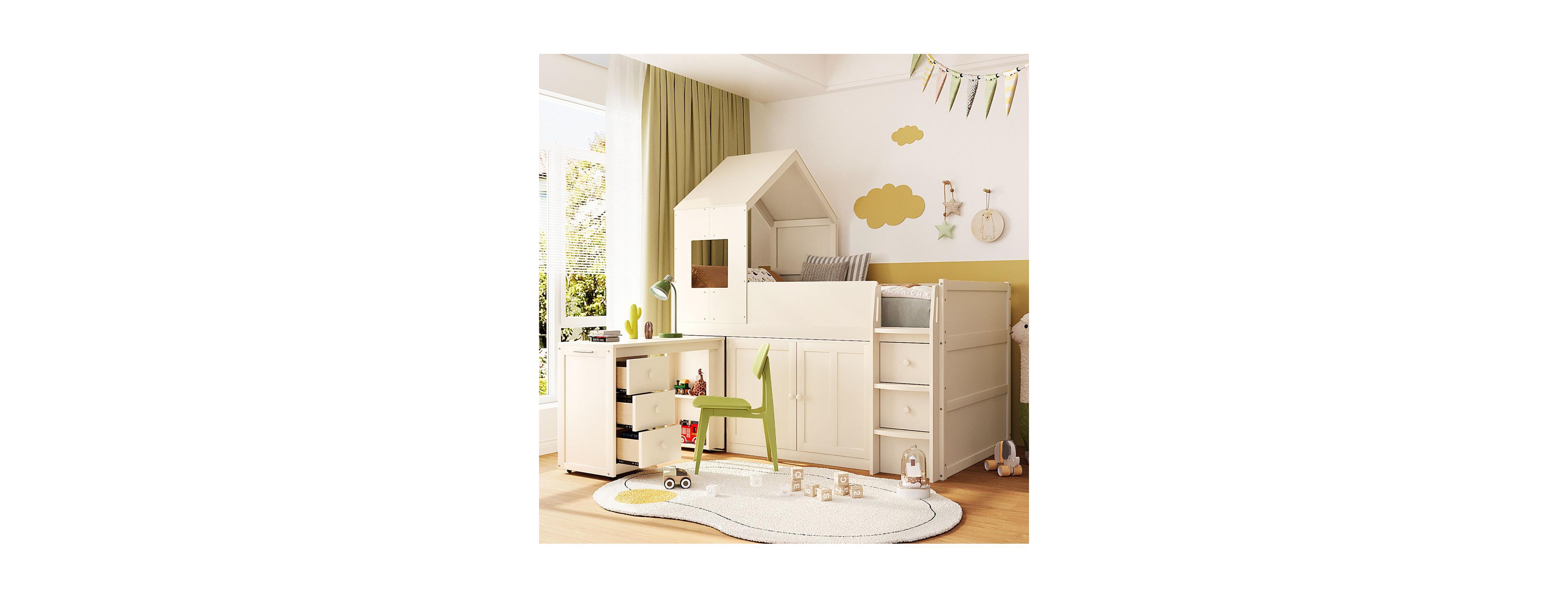 Streamdale Furniture Streamdale Twin Size Wooden Loft Bed with Desk, Drawers,Cabinets