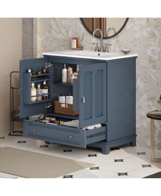 30"  Bathroom Vanity with Integrated Sink, Solid Wood & MDF Cabinet, Adjustable Shelf, Modern Storage