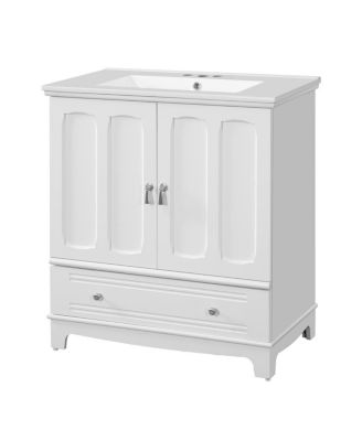 30"  Bathroom Vanity with Integrated Sink, Solid Wood & MDF Cabinet, Adjustable Shelf, Modern Storage