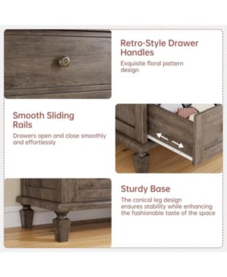 Vintage 8-Drawer Dresser with Tapered Legs, Wide Wooden Storage Chest for Bedroom, Living Room