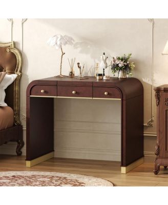 Classic Wood Vanity Desk with Flip Mirror, 3-in-1 Dressing Table