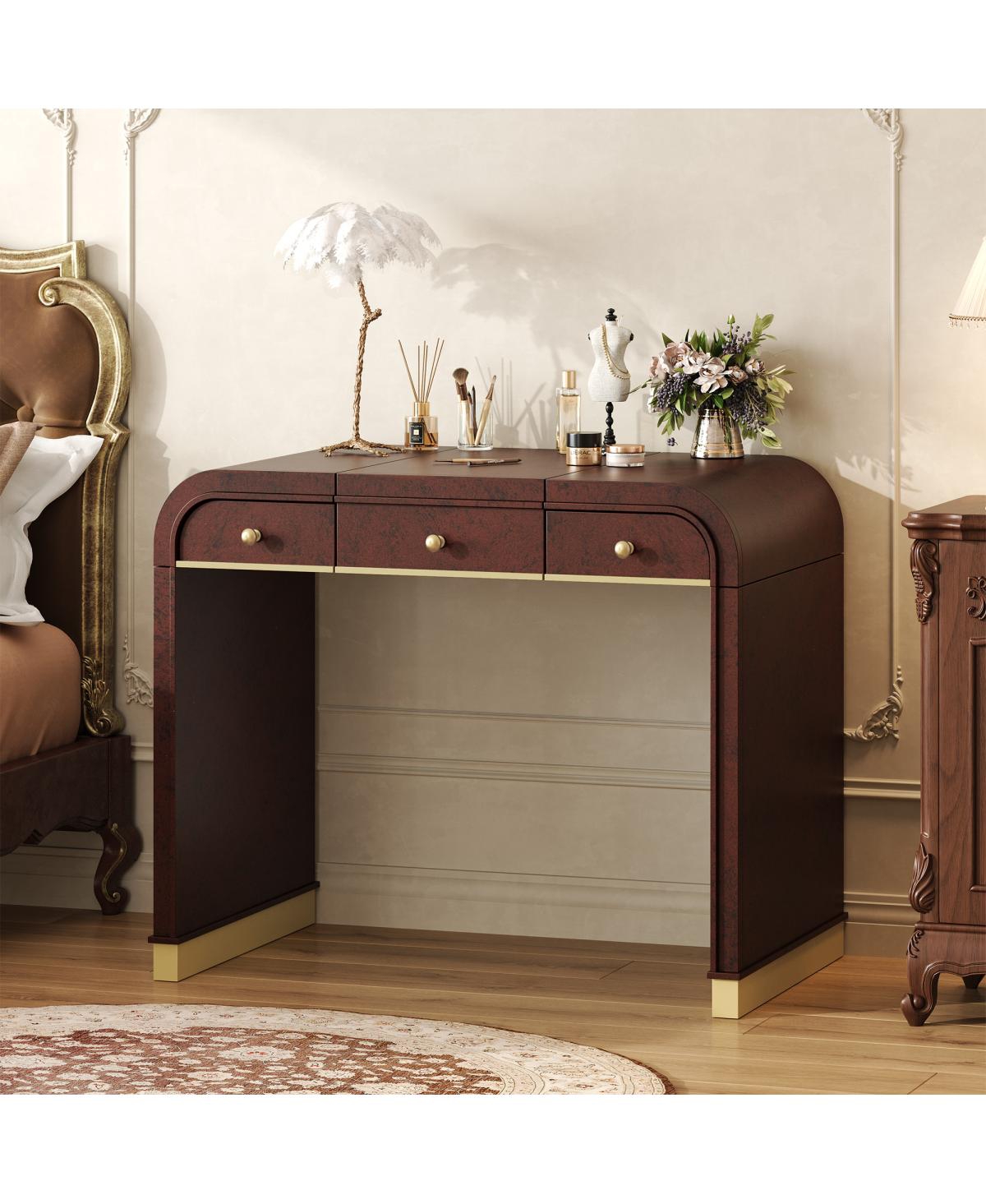 Streamdale Furniture Classic Wood Vanity Desk with Flip Mirror, 3-in-1 Dressing Table