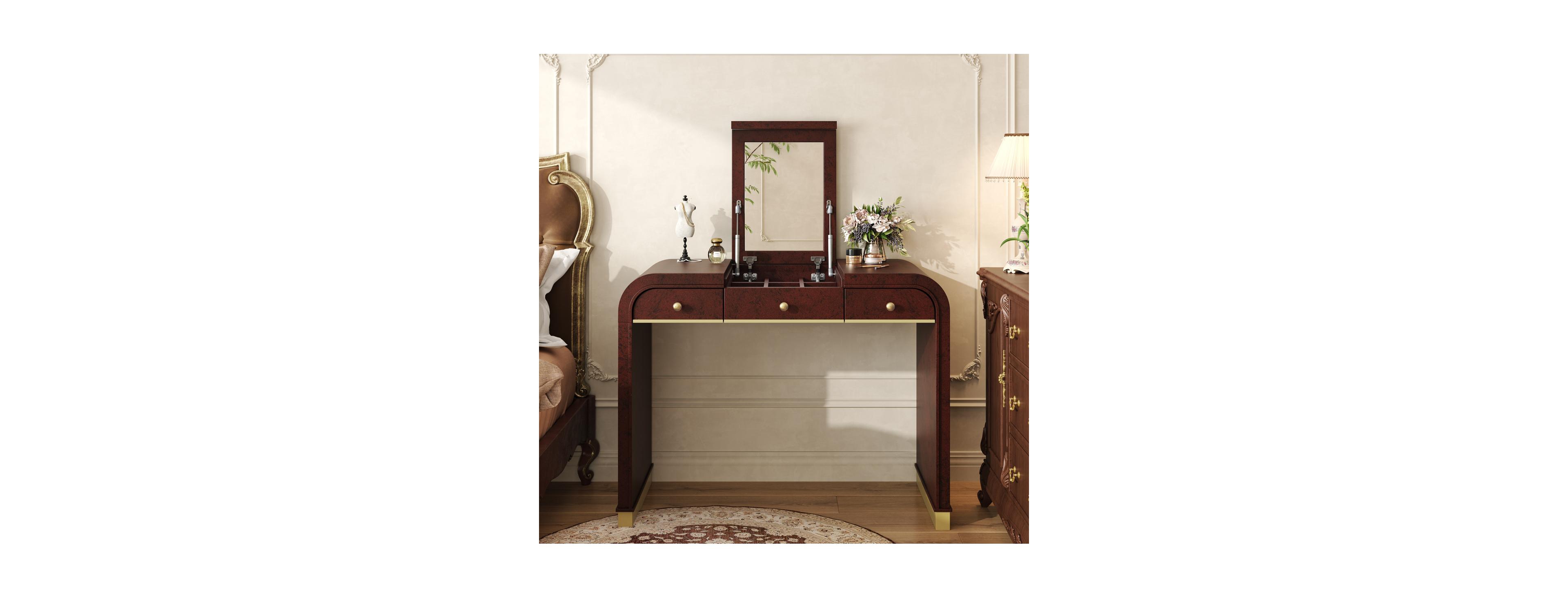 Streamdale Furniture Classic Wood Vanity Desk with Flip Mirror, 3-in-1 Dressing Table