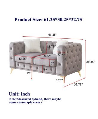 61.25" Deluxe Velvet Sofa with Chesterfield Tufted Buttons & 2 Pillows