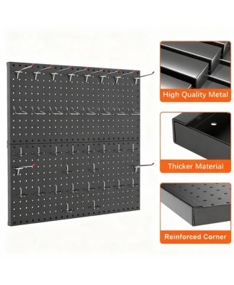 Modular Steel Pegboard Tool Organizer, 2 Panels, 68 Hooks, Space & Time Saver