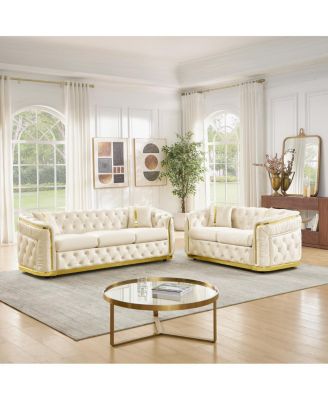 2-Piece Velvet Chesterfield Couch Set, 84.6" Sofa & 62.6" Loveseat