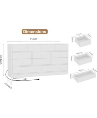  Drawer Dresser for Bedroom, 61 in Long Modern Black Dresser TV Stand with Charging Station, Large Wooden Chest Od Drawers for Nursery, Closet