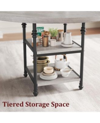 47'' Round Dining Table for 4, Roman Column Design with Built in Storage, Space Saving Vintage Modern Table for Dining Room