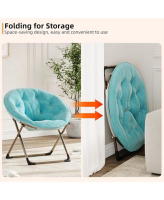 Comfy Oversized Saucer Chair – Soft Plush Fabric Reading Lounger for Adults, Stable X-Large Metal Frame Foldable Accent Lazy Chair for Bedroom